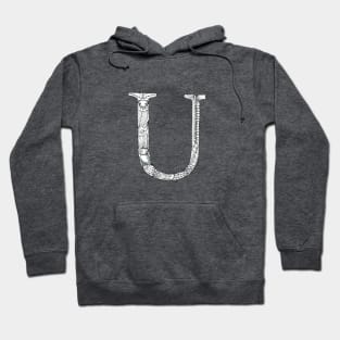 Henna Alphabet U / Henna Letter U - Black Henna Line Art Hoodie